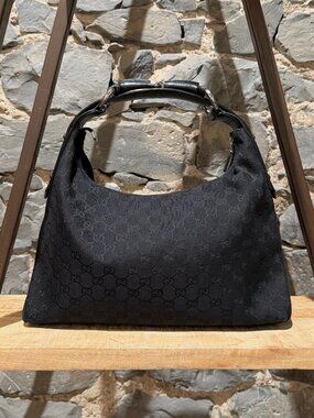Gucci GG Canvas Horsebit Canvas Horsebit Hobo Bag